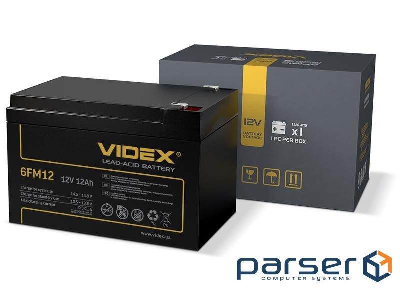 Батарея для ДБЖ 12В 12Ач Videx 6FM12, Black, 12V, 150x98x95 мм (6FM12 1CB)