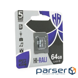 Карта пам&apos,яті Hi-Rali microSDHC Class 10 UHS-I, з адаптером, 64GB, Blister (Hi-Rali / KP64)