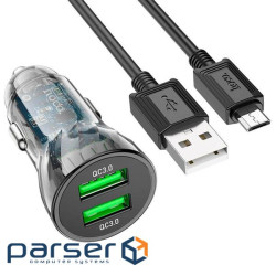 Набір АЗУ 12-24V HOCO Z47 кабель Micro, 2xUSB 3.0, 2.4A, кабель 1м, Black, Box (Z47 / MB) , Black, Box (Z47 / MB)