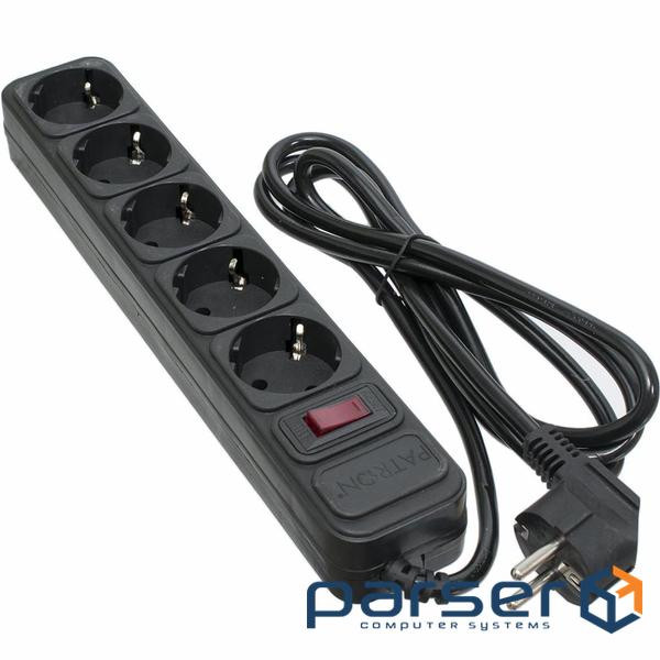 Мережевий фільтр живлення PATRON 1.8 m3*1mm2 (SP-1052) 5 розеток BLACK (EXT-PN-SP-1052)