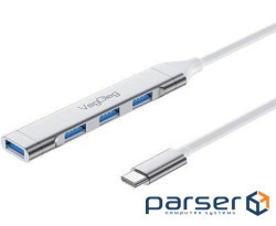 Хаб VEGGIEG V-K301 Type-C на USB 3.0 / 4 порту, 480Mbts, живлення від USB, 0.15m, Silver, Box