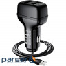 Car charger HOCO Z36 Leader 2xUSB-A, 2.4A Black w/Micro-USB ca (6931474727756)