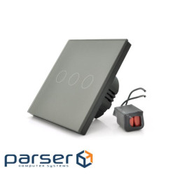 Сенсорний вимикач без заземлення + WiFi керування, триканальний, gray, 86х86х35мм (17945)