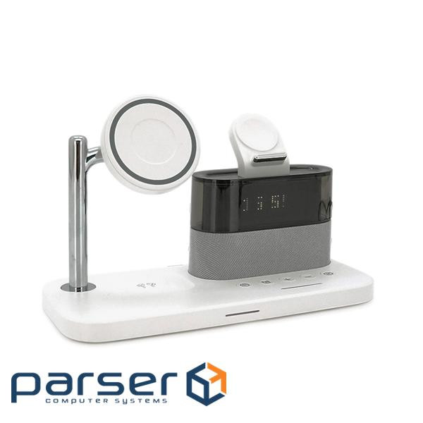 Бездротова зарядка+ годинник C-09 5в1, під телефон+годинник+навушники, магніти, Black, B (BZ / C-09) , Black, B (BZ / C-09)