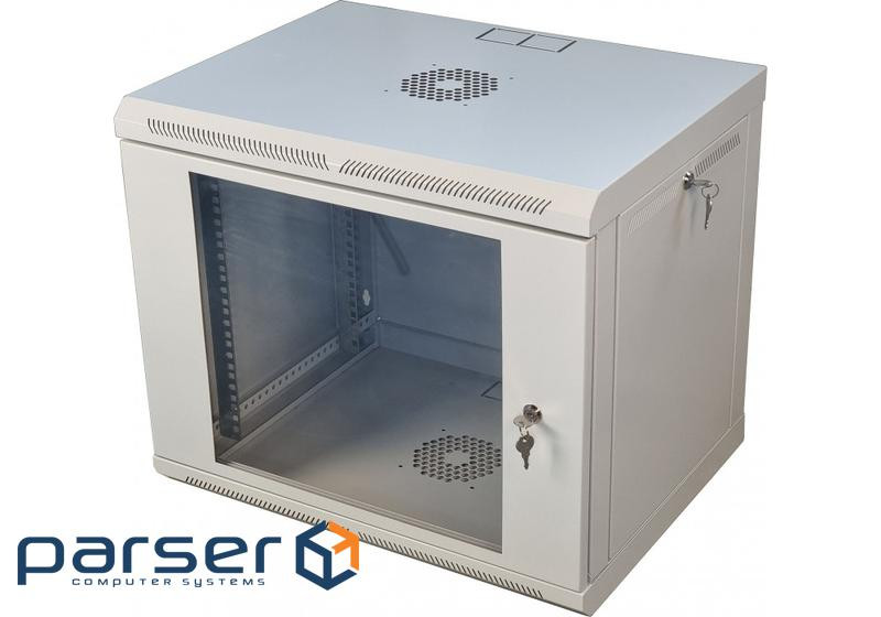 Шафа телекомунікаційна 19" VAGO 9U, настінна, двері акрил, сірий, (505х600х450) (021488) 450) (021488)