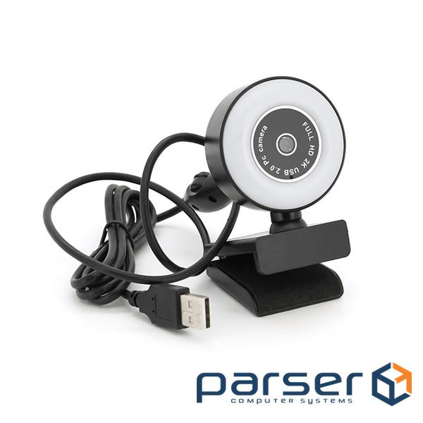 Вебкамера з гарнітурою A06, 2К, підсвічування автофокус, пласт. корпус, Black, Q100 (YT41707)