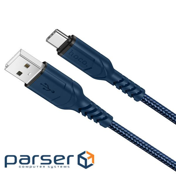 Кабель HOCO X59 USB to Type-C 3A, 1m, nylon, TPE connectors, Blue (6931474744944)