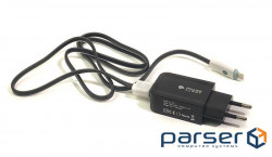 Мережевий зарядний пристрій PowerPlant W-280 (1xUSB 2A) Black + кабель LED Lig (SC230020)