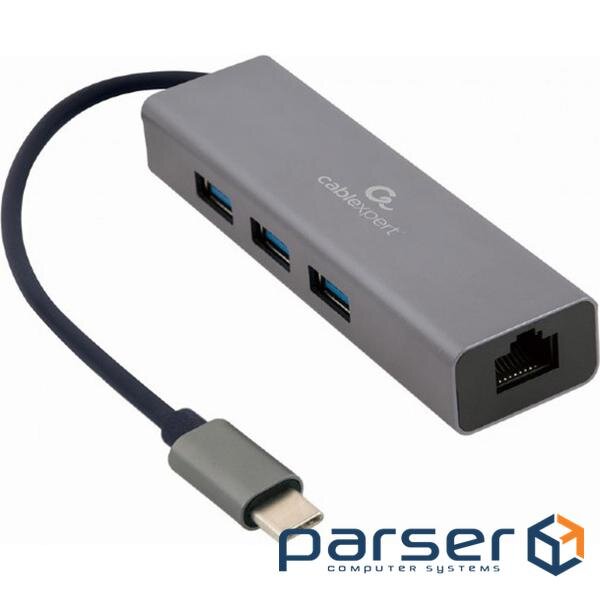 Перехідник Cablexpert Type-С to Gigabit Ethernet, 3 Ports USB 3.1 Gen1 (5 Gbps) (A-CMU3-LAN-01)
