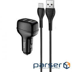 Car charger HOCO Z36 Leader 2xUSB-A, 2.4A Black w/Type-C cable (6931474727770)