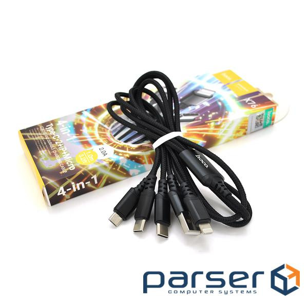 Кабель HOCO X76 USB-1 4 in 1 Micro / Iphone / 2*Type-C, 2A, довжина 1м, Black, Box (HOCO X76B-2Tc)