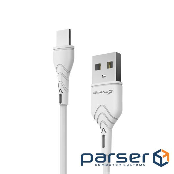 Дата кабель USB 2.0 AM to USB-C 2.0m 2.4A white Grand-X (PC-02W)