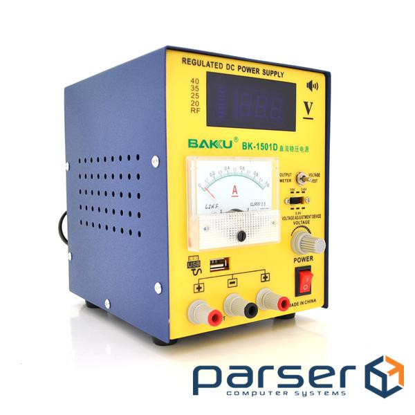 Блок живлення з цифровою індикацією BAKKU BK 1501D (15 вольт 1 ампер, захист від кз) )