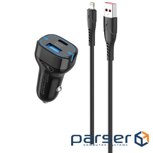 Автомобільний зарядний пристрій SkyDolphin SZ19L PD 20W + QC3.0 20W Black (AZP-000103) + кабель Li