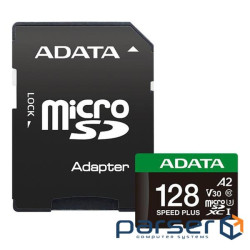 Карта пам"яті ADATA 128GB microSD class 10 UHS-I U3 V30 A2 Speed Plus (UD128GUI3V30A2SP-RA1)