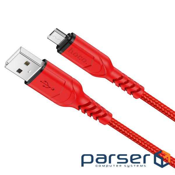 Кабель HOCO X59 USB to Micro 2.4A, 1m, nylon, TPE connectors, Red (6931474744906)