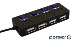 КонцентраторUSB Lapara 4 порту USB 2.0 з 4-ма виключателемі ON / OFF для кожного пір (LA-SLED4 black)