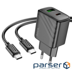 Зарядний пристрій HOCO CS23A USB-C PD30W + 1xUSB QC3.0 + cable USB-C to USB-C black (6942007609968)