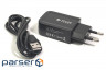 Mains charger PowerPlant W-280 (1xUSB 2A) Black + кабель microUS (SC230037)