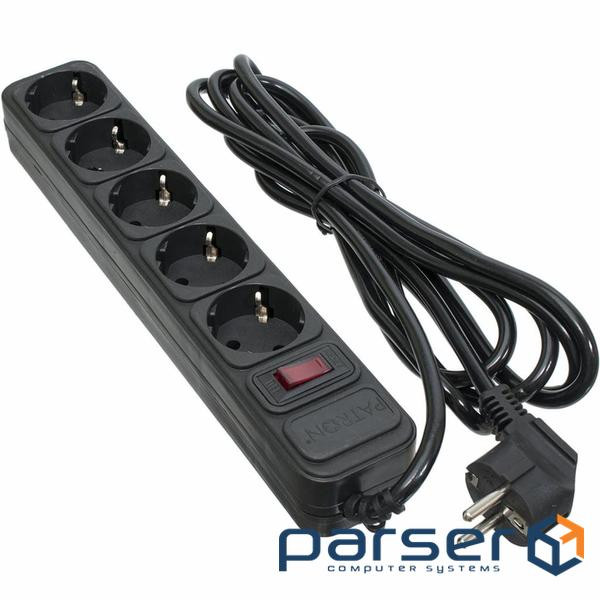 Мережевий фільтр живлення PATRON 3.0 m3*1mm2 (SP-1053) 5 розеток BLACK (EXT-PN-SP-1053)