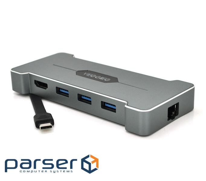 Хаб-конвертор VEGGIEG TC06 Type-C (тато) на Type-C(мама) + USB3.0*3(мама) + HDMI(мама) ) + (TC06 grey)