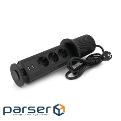 Мережевий фільтр вбудований в столешнішцу, 3 Розетки + 2 USB, перетин 3х0,75мм, 16А, 250V (D08-FU03)