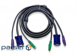 3.0 м. Подовжувач кабелю / шнура для PS / 2 КВМ (1 х HDB-15 Male + 2 х Mini-DIN-6 Male, 1 х (2L-1003P)