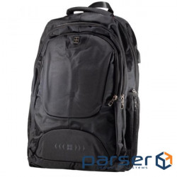 Laptop backpack 17.3'' Okade S9003, Black, nylon, 3.5'' output + USB, side pockets (S9003.17BK)