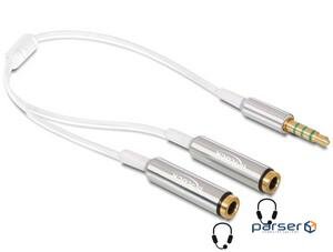 Перехідник аудіо Delock Jack 3.5mm 4pin-3.5mm 3pinx2 M/F,0.25m (L-R)x2 Splitter (70.06.5576-50)