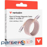 Магнітний кабель живлення та синхронізації Verbatim 100 Вт /USB-C-USB-C /120 см-рожевий (31857)