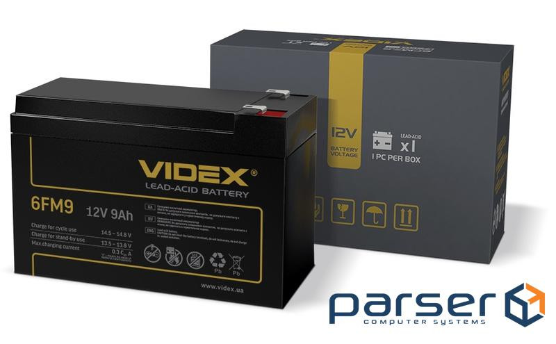 Батарея для ДБЖ 12В 9Ач Videx 6FM9, Black, 12V, 150x65x95 мм (6FM9 1CB)