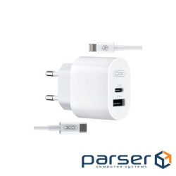 Зарядний пристрій XO L97 (1Type-C/1USB/2.4A) + Type-C - Lightning White (XO-L97-LG)