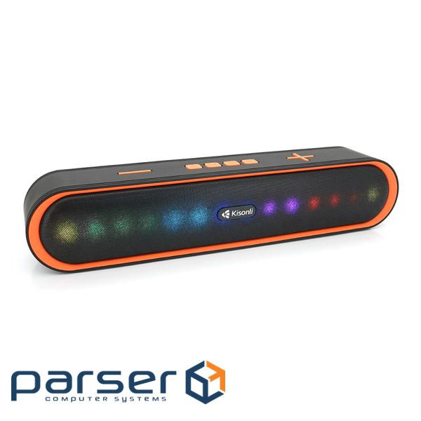 Колонка Kisonli LED-915 Bluetooth 5.0, 2х 5W, 1200mAh, USB / TF / BT / FM / AUX, DC: 5V / 1A, Orange,