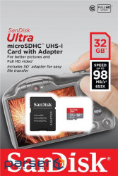 Memory card SanDisk 32GB microSDHC C10 UHS-I R100MB/s Ultra + SD (SDSQUNR-032G-GN3MA)
