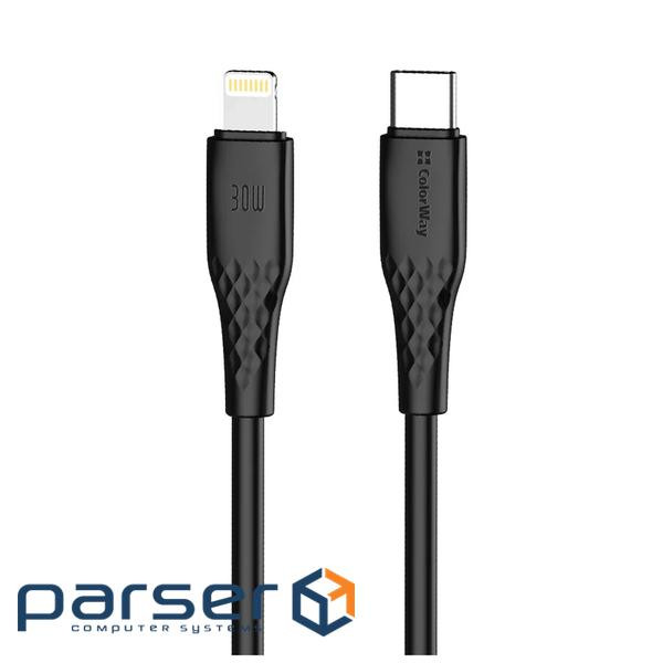 Дата кабель USB-C to Lightning 2.0m PD30W textured PVC black ColorWay (CW-CBPDCL095-BK)