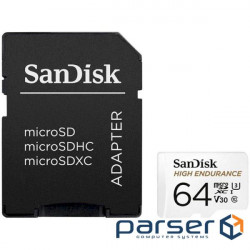Карта пам'яті SANDISK microSDXC High Endurance 64GB UHS-I U3 V30 Class 10 + SD-a (SDSQQNR-064G-GN6IA)
