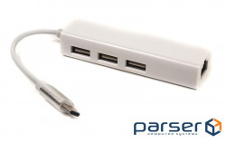 Перехідник PowerPlant USB 3.1 Type-C - 3 порта USB 2.0 + Ethernet (CA910397)