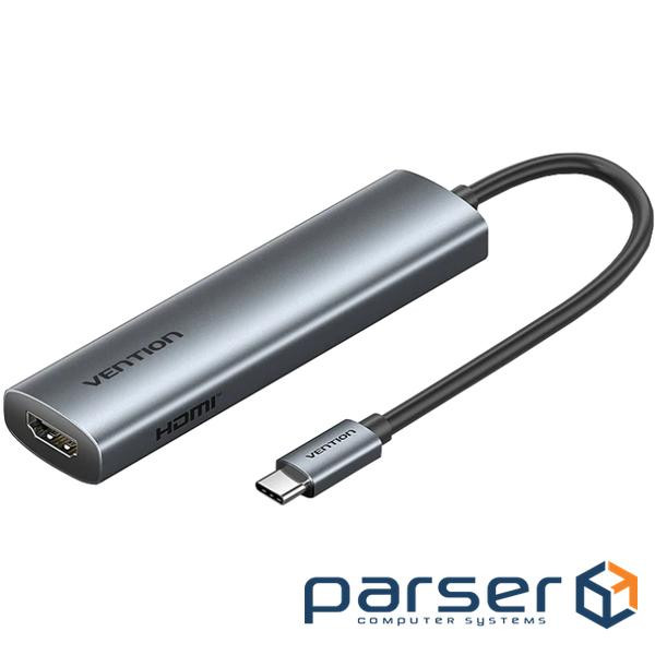 Док-станція USB3.0 Type-C --> HDMI /USB 3.0/USB 2.0/Type-C 2.0/ PD 100W Hub 5-in-1 Vention (TGLHB)