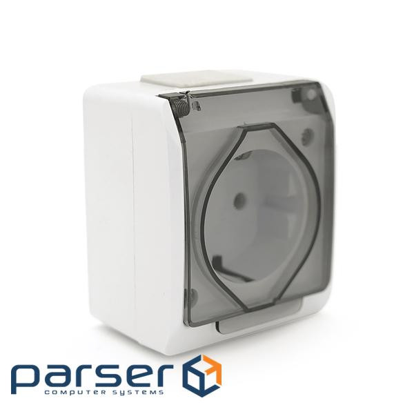 Розетка одинарна без заземлення зовнішнього монтажу з кришкою YT163, біла, IP44, Q10 (R / YT163) , IP44, Q10 (R / YT163)