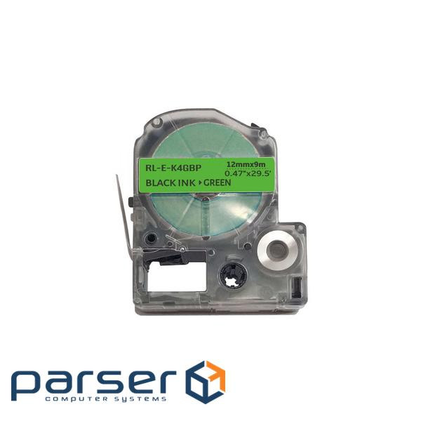 Стрічка для принтера етикеток UKRMARK RL-E-K4GBP-BK/GR, аналог LK4GBP. 12 мм х 9 м (CELK4GBP)