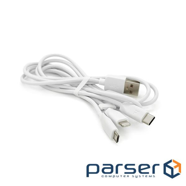 Кабель HOCO X1 USB-1 3 in 1 Micro / Iphone / Type-C, 2A, довжина 1м, White, Box (HOCO X1 / 3W)