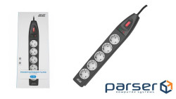 Подовжувач мережевий 2E 10м, 5xТипF, 16A, фільтр, чорний (2E-SP515M10BK)