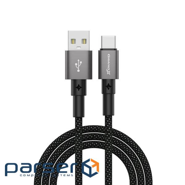 Дата кабель USB 2.0 AM to USB-C 1.0m 3A nylon black Grand-X (PC-08B)