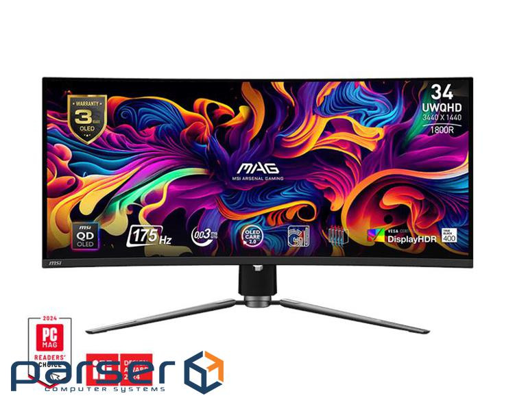 Монітор MSI 34" MAG 341CQP 2xHDMI, DP, USB-C, 2xUSB, QD-OLED, 3440x1440, 21:9, (9S6-3DD04T-031)