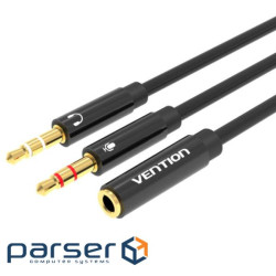 Перехідник аудіо Jack 3.5mm 4pin F -> 2X 3.5mm M (мікрофон + навушники) чорний Vention (BBTBY) Vention (BBTBY)