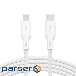 Кабель заряджання/синхронізації Belkin USB-С > USB-С 2м, 100Вт, плетений, білий (CAB014BT2MWH) (CAB014BT2MWH)