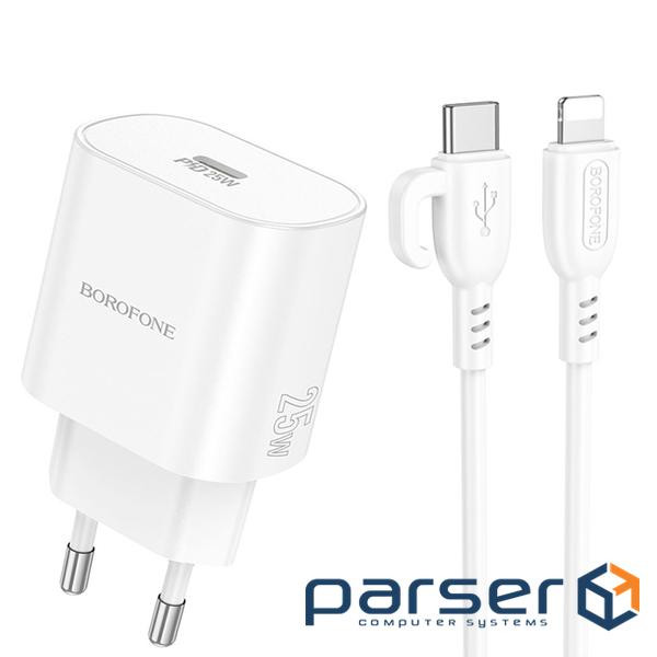 Набір СЗУ BOROFONE BA82A + Lighting кабель, 110-240V, PD25W, USB-C, кабель 1м, Whi (BOROFONE BA82AL)