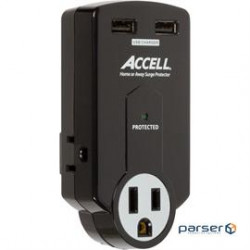 Accell Surge Protector D080B-011K Home or Away 3 Outlet Travel Surge Protector Black Retail