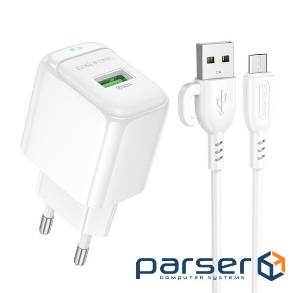Зарядний пристрій BOROFONE BAS42A Potential USB QC3.0 + cable USB to Micro 5P White (6941991113796)