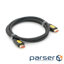 Кабель VEGGIEG V--H203 HDMI-HDMI 4K Premium, 1.5m, v2,0, OD-4.0mm, круглий, Black, конектор Black-Ye